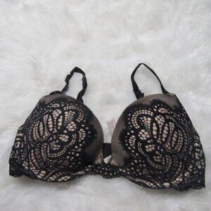 Victoria Secret Dream Angels Push Up Black and Nude 32DD Lace Bra